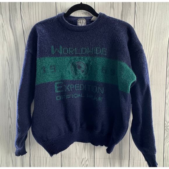 Vintage 90s Y2K GAP Wool Exhibition Sweater Size Large (READ) XL - Picture 1 of 7